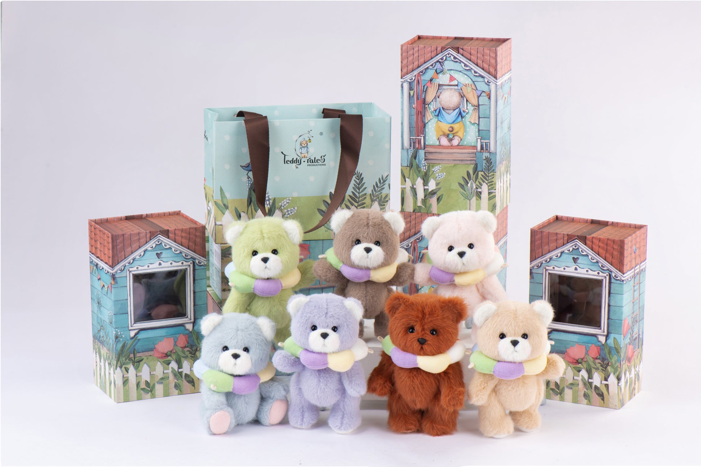 リナベアポケットシリーズ - レインボーフラワーベア カラー付きチェストナット (15cm)