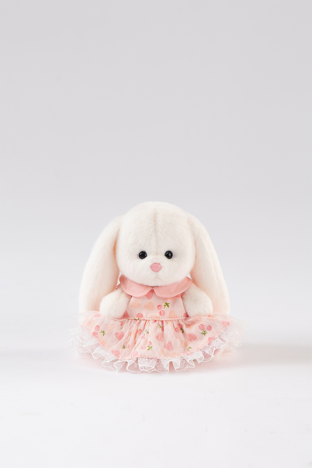 Lina Bear Pocket Series - White Drop Ear Bunny with Pink Cherry Dress(15CM)