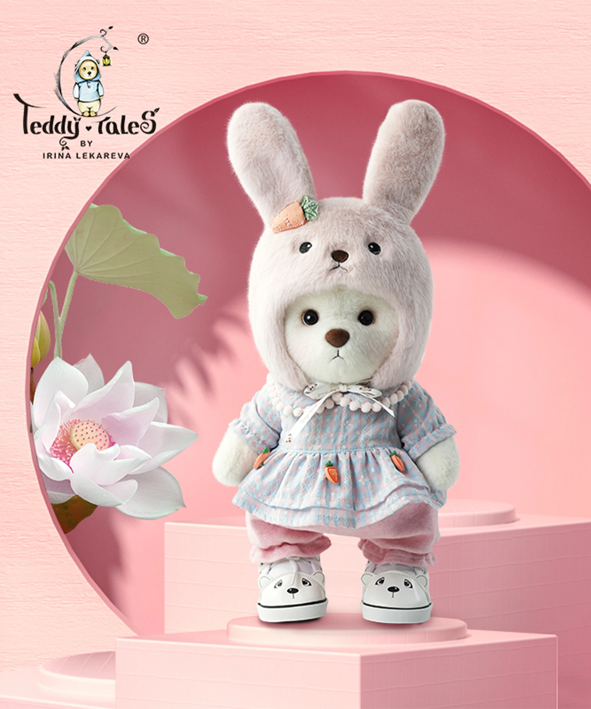 Blossom Collection-Lotus Pink Bunny Hood Dress Set-M(30cm)