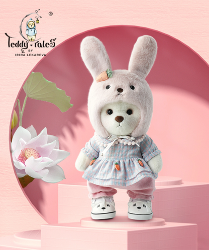 Blossom Collection-Lotus Pink Bunny Hood Dress Set-M(30cm)