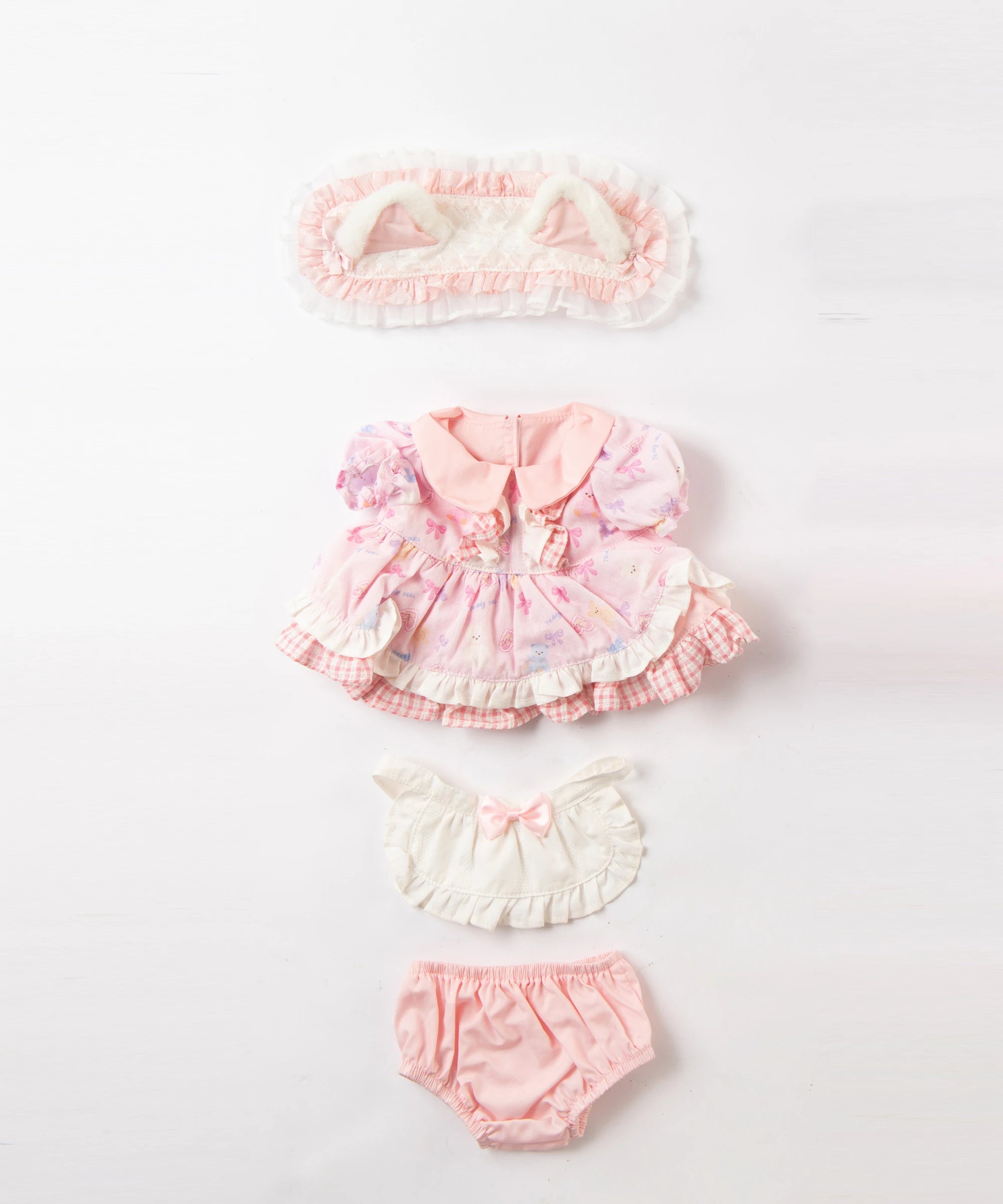 Blossom Collection-Pink Tulip Cat Ear Headband Dress Set-M(30cm)