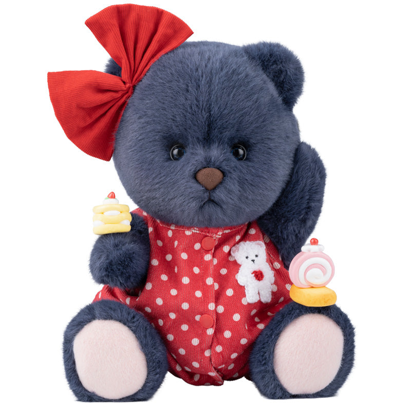 sitting authentic teddy bear in red clothing